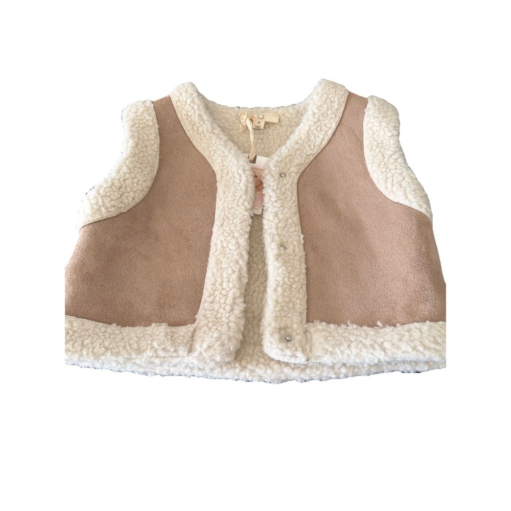 Jessica Simpson Toddler Girls Faux Shearling Vest 4T Beige Snap NWT